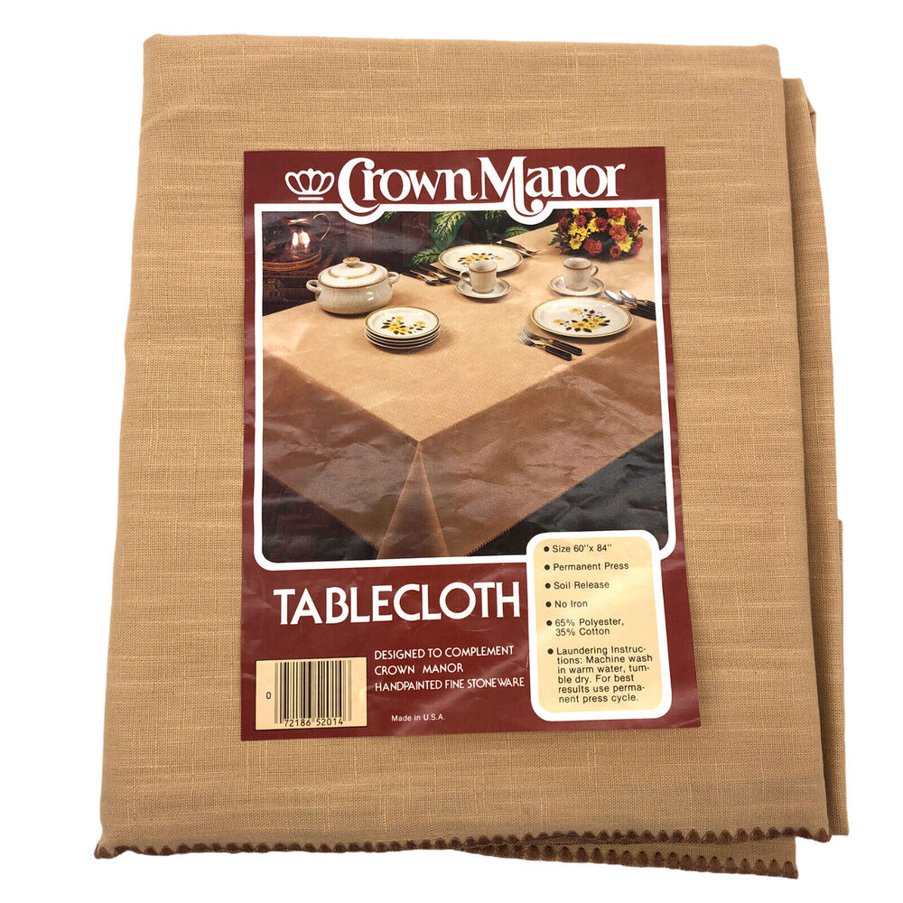 VTG Crown Manor Tablecloth 60" X 84" Brown Minimalist Cottagecore Cabin USA New